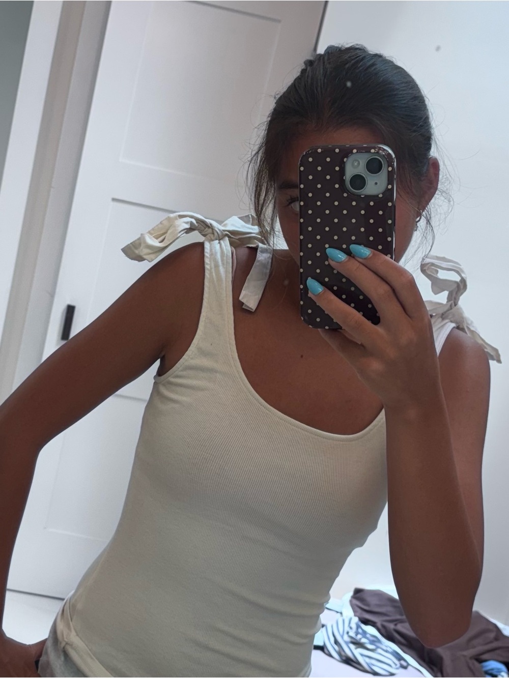 “a new day” Cream Ribbed Tie-Shoulder Tank